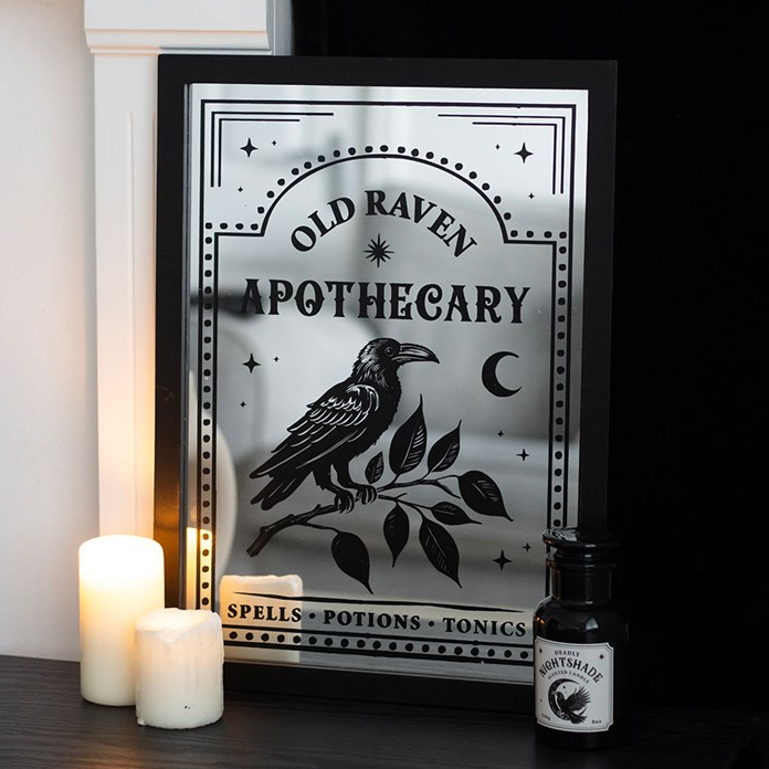 Old Raven Apothecary Mirrored Wall Art