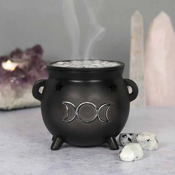Triple Moon Cauldron Incense Cone Holder